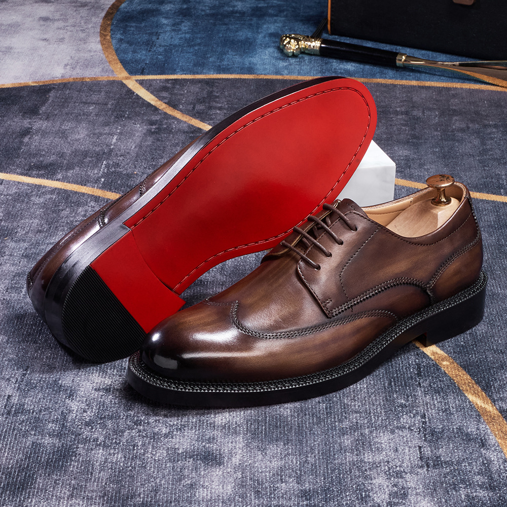 Men's Japanese-Style Full-Grain Leather Handmade Derby Shoes Business Formal Shoes