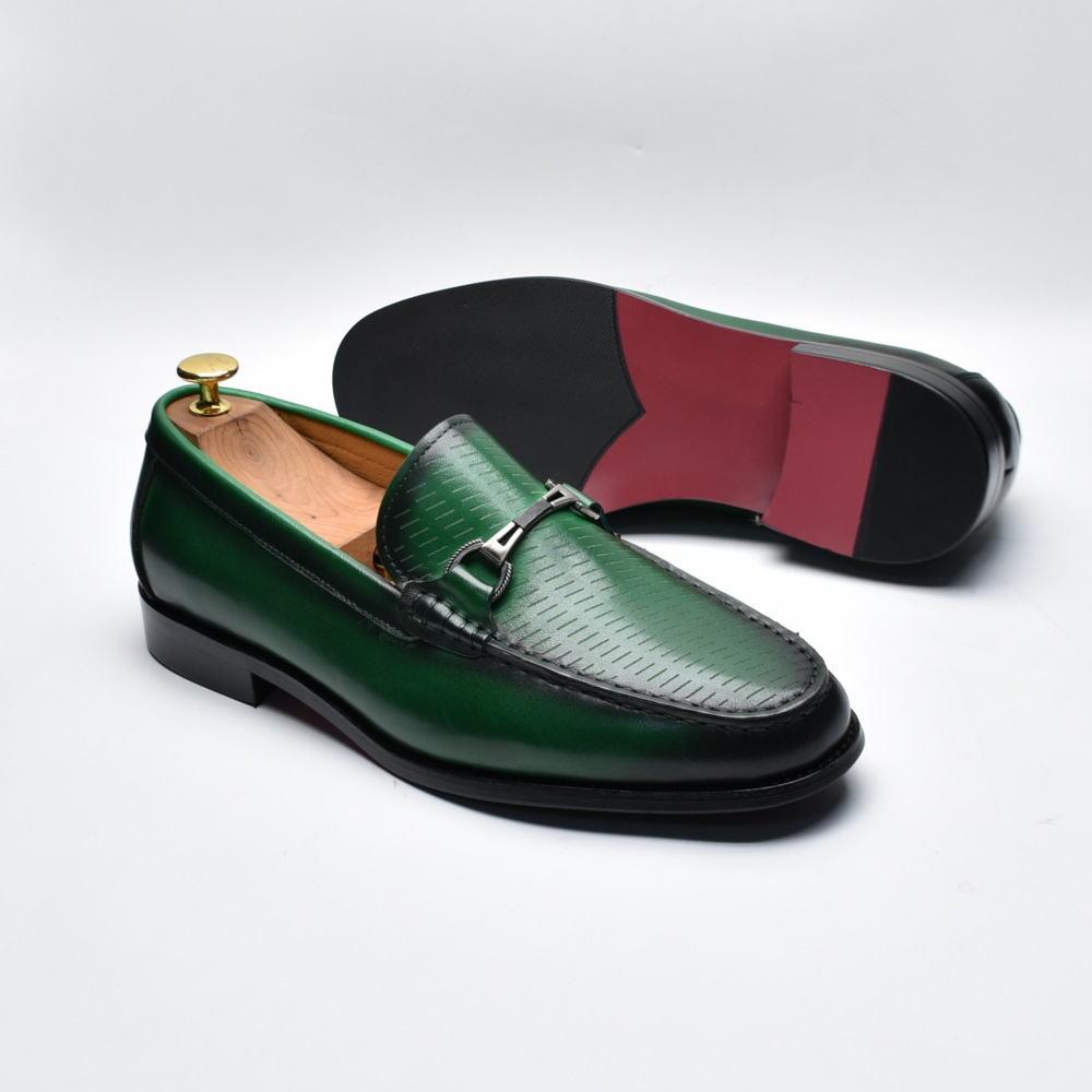 Men's first-layer cowhide hand-brushed colored horsebit loafers