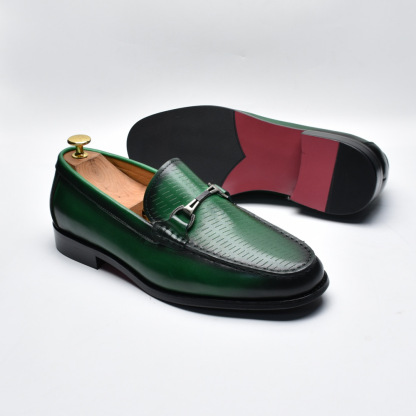 Men's first-layer cowhide hand-brushed colored horsebit loafers