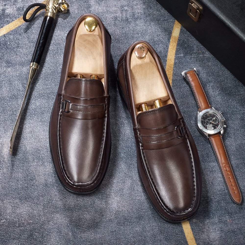Comfort Rubber Sole Men's Loafers  Classic British Design  Vintage Burnished Leather