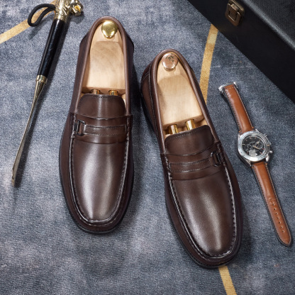 Comfort Rubber Sole Men's Loafers  Classic British Design  Vintage Burnished Leather