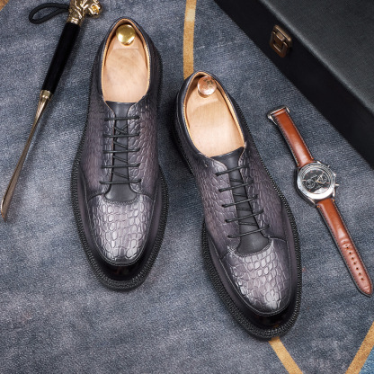 Men's top-grain cowhide crocodile pattern embossed business casual leather shoes Oxford shoes