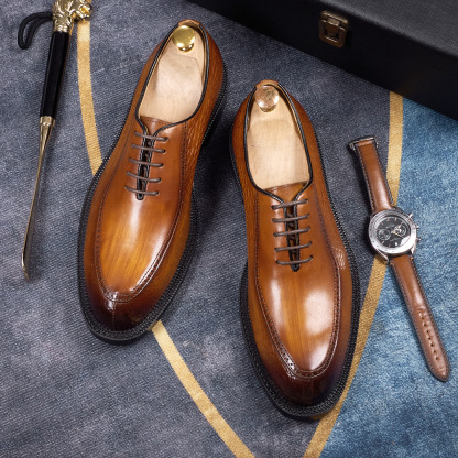 Men's Crocodile Pattern Embossed Genuine Leather Pointed-Toe Oxford Shoes Elegant Business Formal Shoes