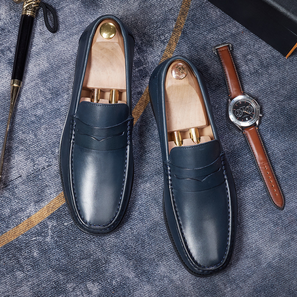 Men's Full-Grain Leather Penny Loafers  Business Casual Leather Shoes