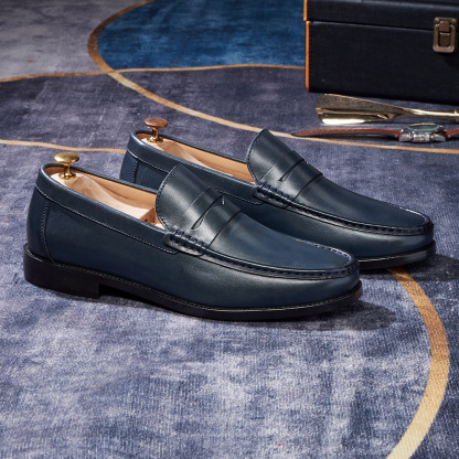 Men's Full-Grain Leather Penny Loafers  Business Casual Leather Shoes
