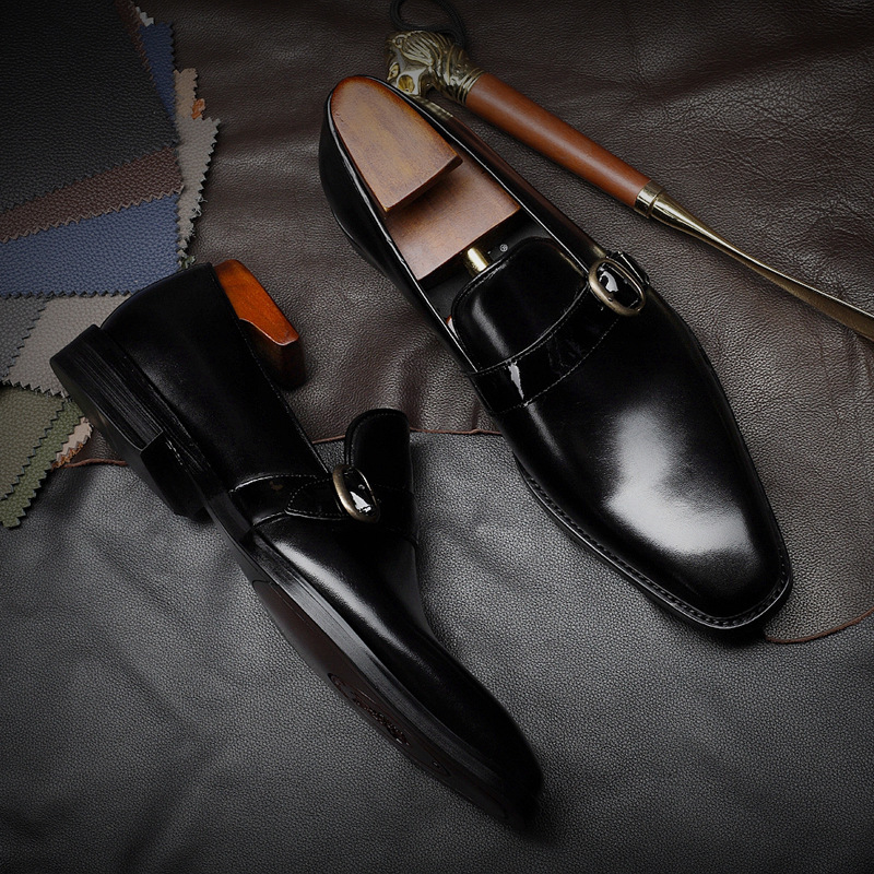 Men's shoes spring and summer new business casual leather shoes men's cowhide leather shoes small square head loafers men's agent