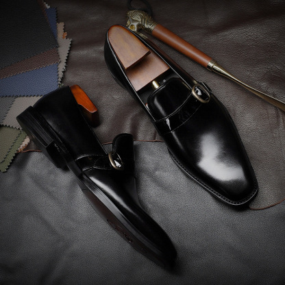 Men's shoes spring and summer new business casual leather shoes men's cowhide leather shoes small square head loafers men's agent