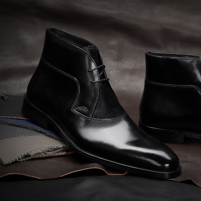 Business formal men's shoes autumn and winter new Martin boots men's trendy shoes men boots small square head British trendy shoes