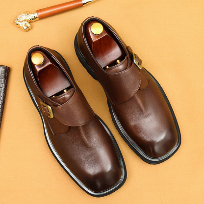 Men's Genuine Leather Square-Toe Wide-Fit Monk Shoes