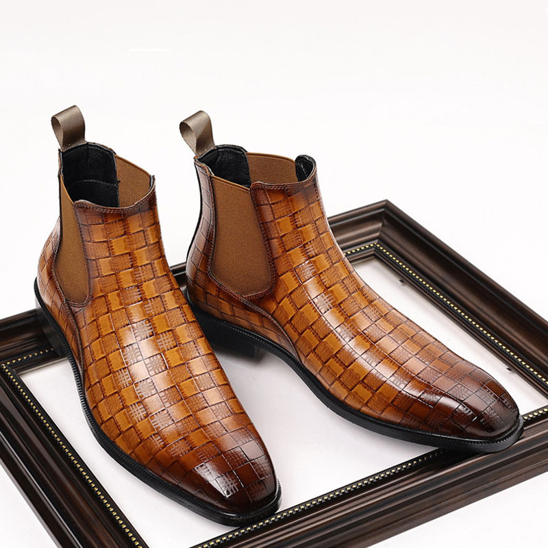 Men's Glossy Checkered Chelsea Boots