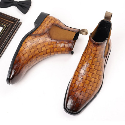 Men's Glossy Checkered Chelsea Boots