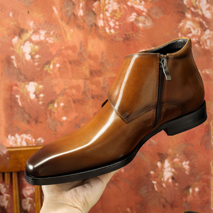 Men's Genuine Leather Square-Toe High-Top Monk Boots