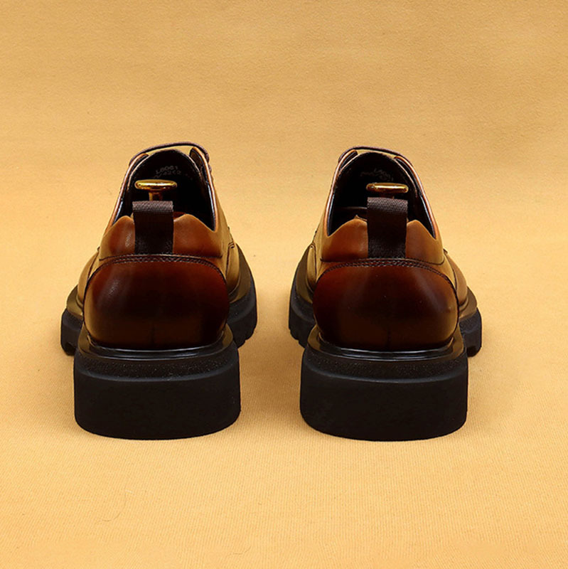 Men's Genuine Leather Square Toe Thick Sole Derby Shoes