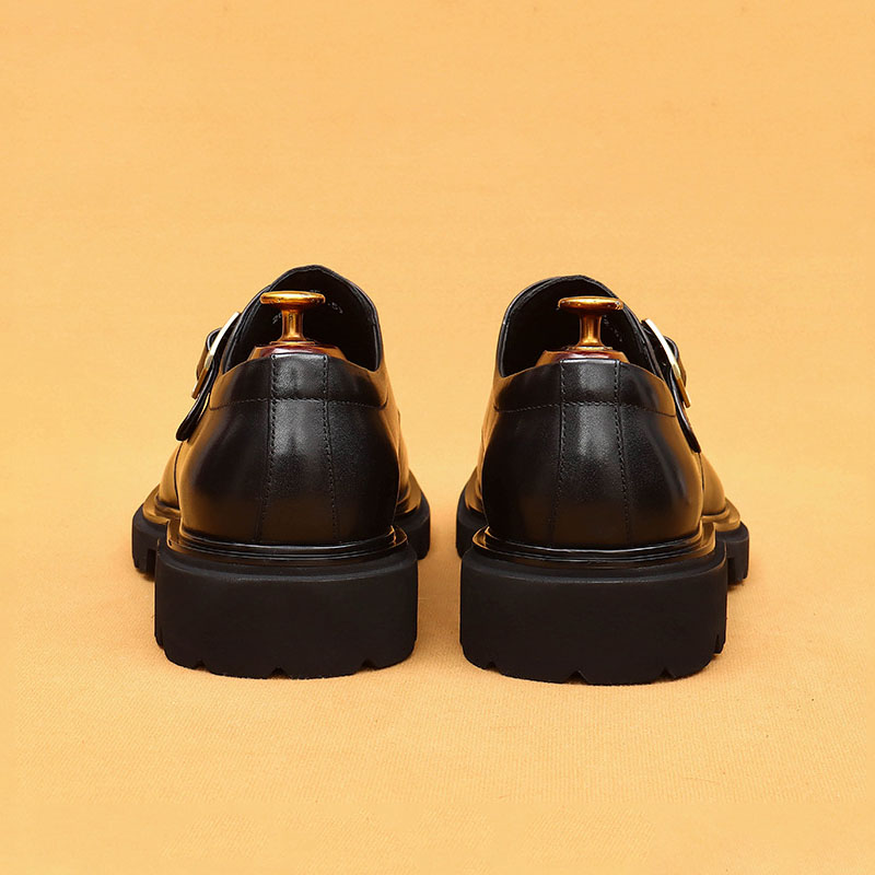 Men's Genuine Leather Square-Toe Wide-Fit Monk Shoes