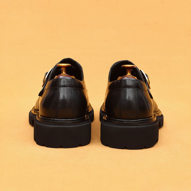 Men's Genuine Leather Square-Toe Wide-Fit Monk Shoes