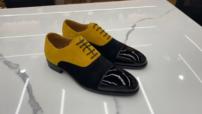 Handmade black and yellow patchwork men's formal leather shoes