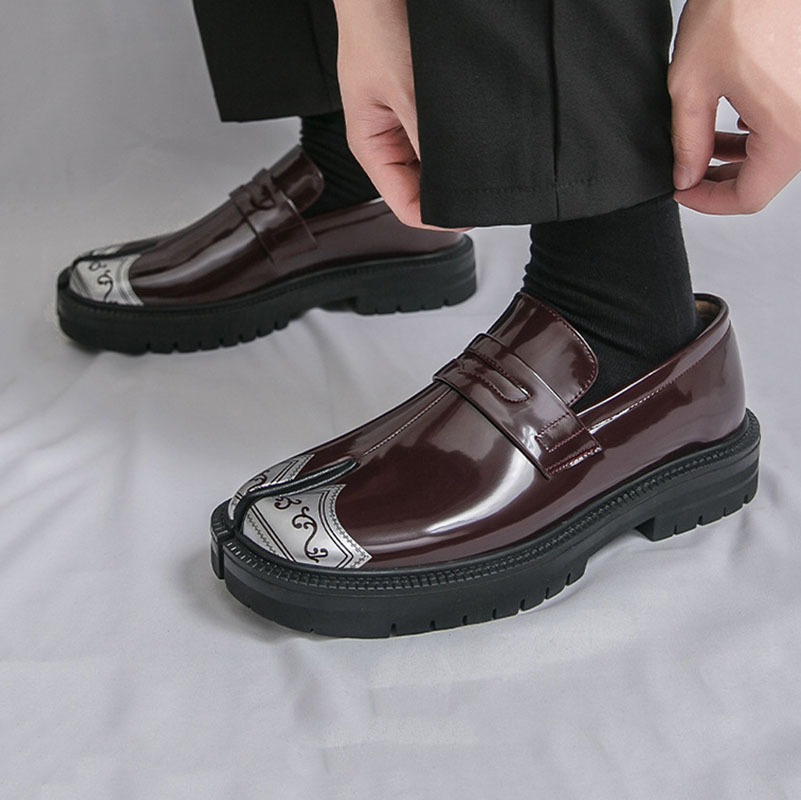 Men's Genuine Leather Round-Toe Platform Split-Toe Loafers