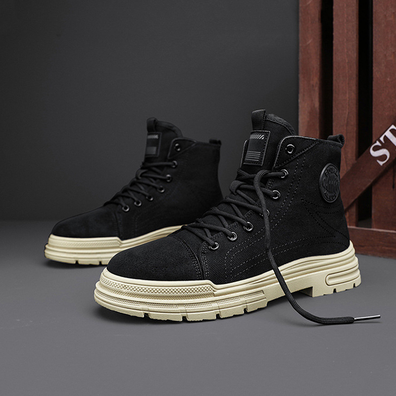 Men's High-Top Casual Canvas Lace-Up Platform Work Boots