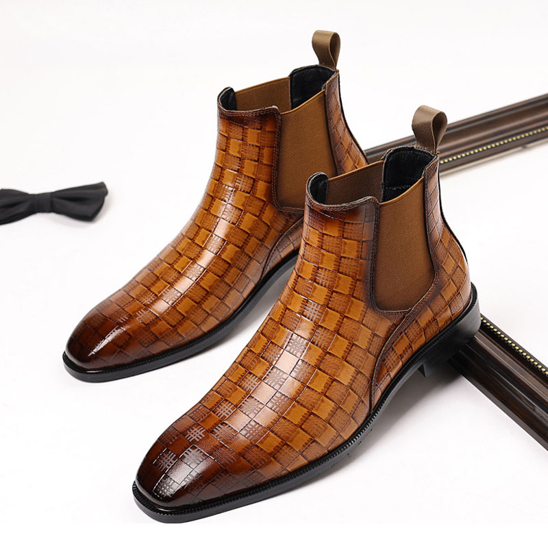 Men's Glossy Checkered Chelsea Boots