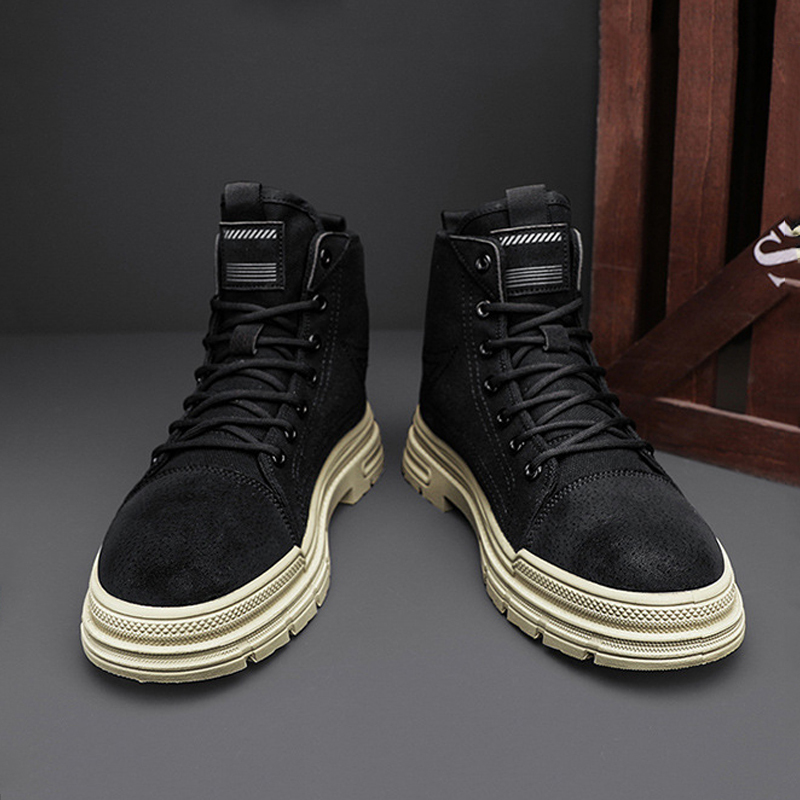 Men's High-Top Casual Canvas Lace-Up Platform Work Boots
