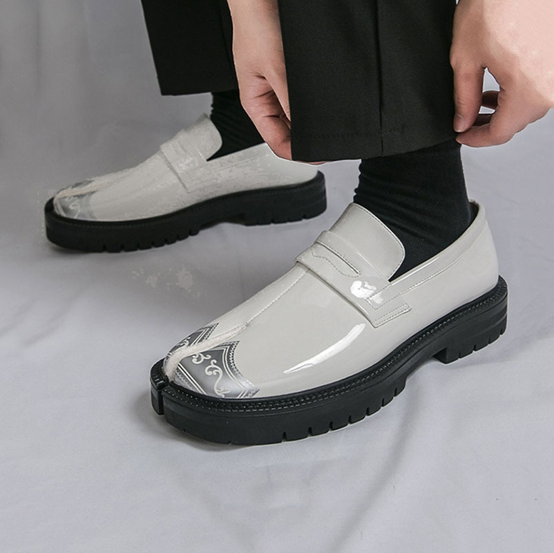 Men's Genuine Leather Round-Toe Platform Split-Toe Loafers