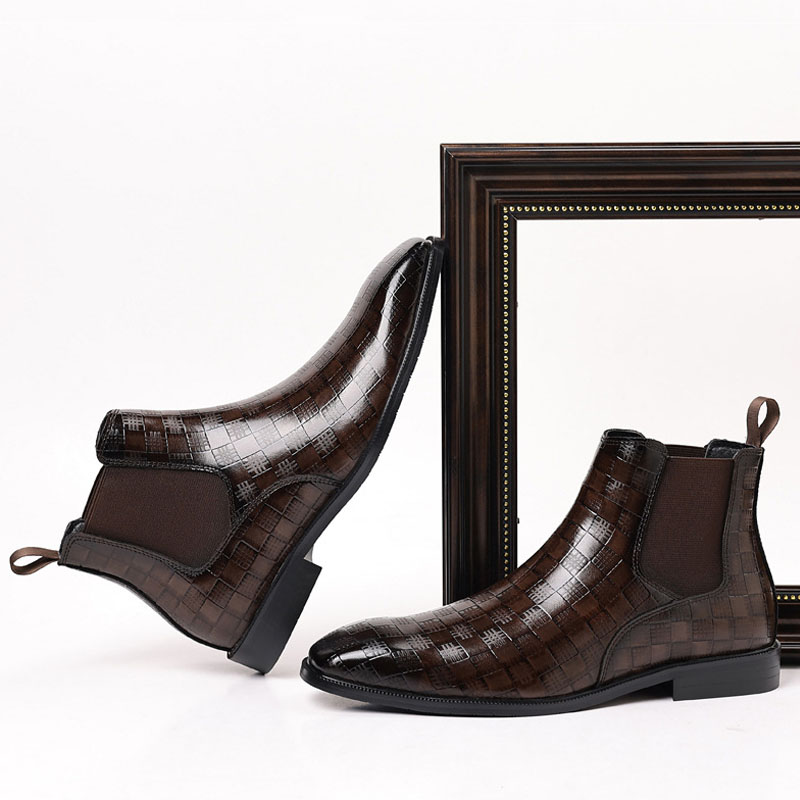 Men's Glossy Checkered Chelsea Boots