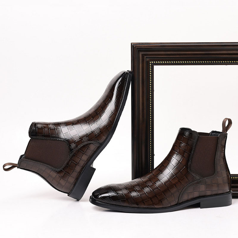 Men's Glossy Checkered Chelsea Boots