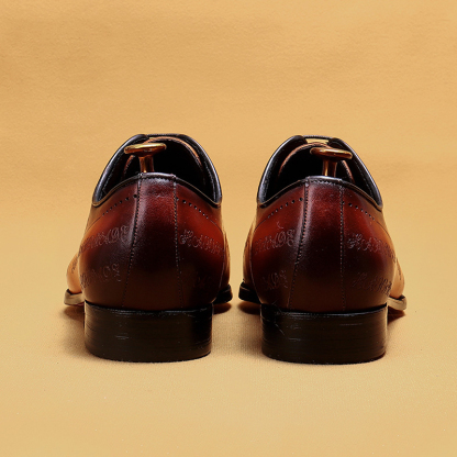 Men's Full-Grain Leather Formal Pointed-Toe Letter-Printed Oxford Shoes