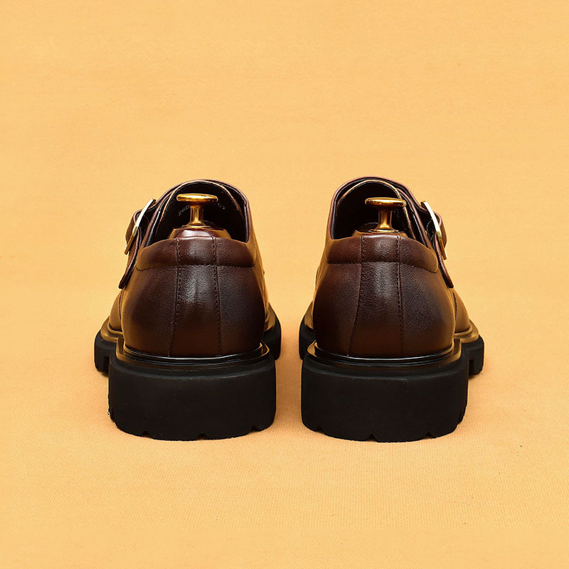 Men's Genuine Leather Square-Toe Wide-Fit Monk Shoes