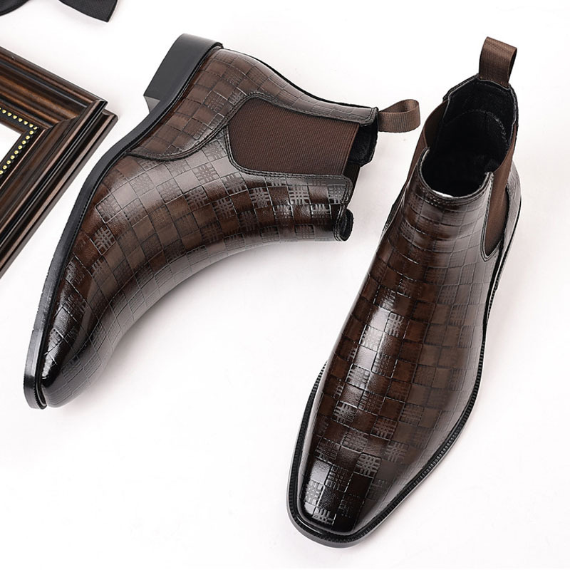 Men's Glossy Checkered Chelsea Boots