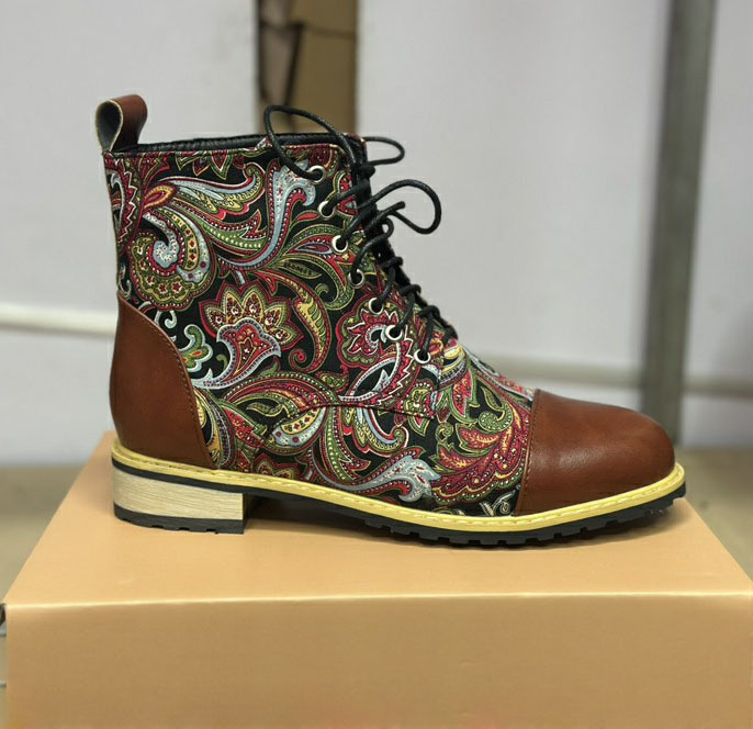 New Fashion Printed Pattern Lace-Up Martin Boots