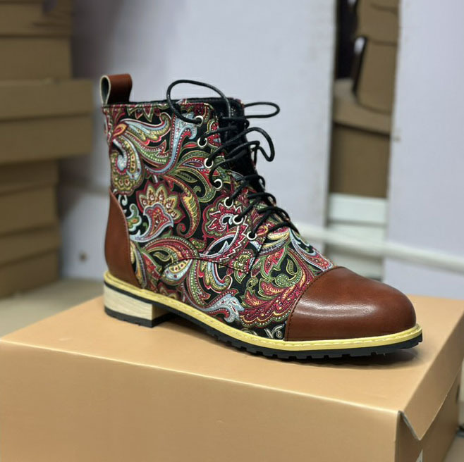 New Fashion Printed Pattern Lace-Up Martin Boots