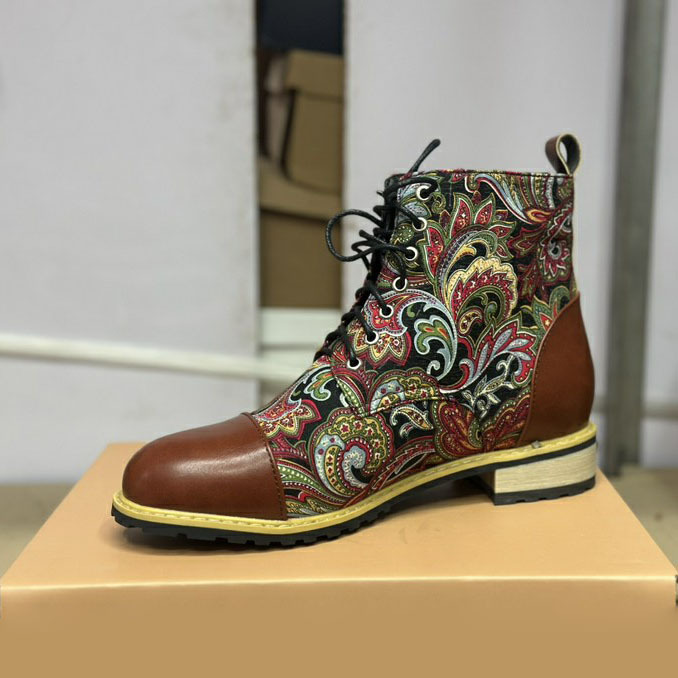 New Fashion Printed Pattern Lace-Up Martin Boots