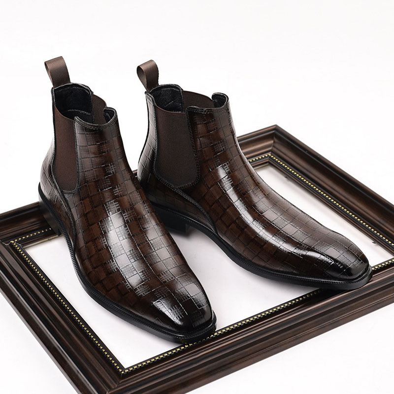 Men's Glossy Checkered Chelsea Boots