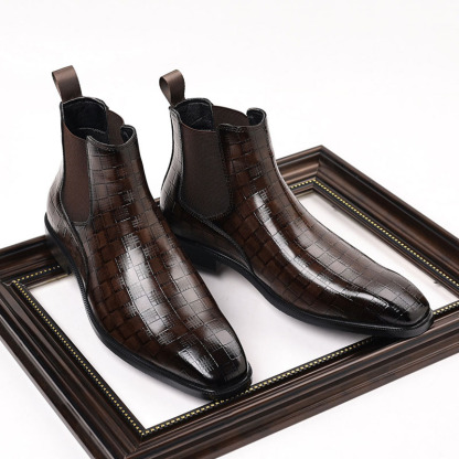 Men's Glossy Checkered Chelsea Boots