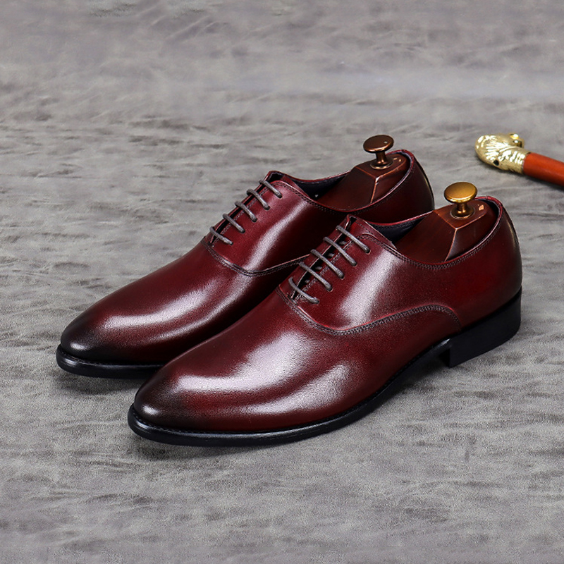 Men's Full-Grain Leather Low-Top Lace-Up Leather Shoes