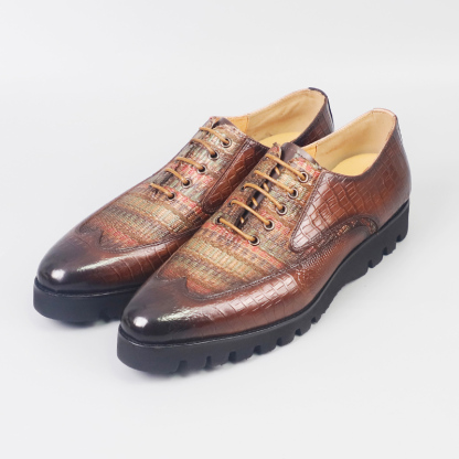 Men's large size casual fashion leather shoes Dark green purple brown