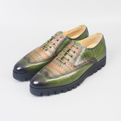 Men's large size casual fashion leather shoes Dark green purple brown