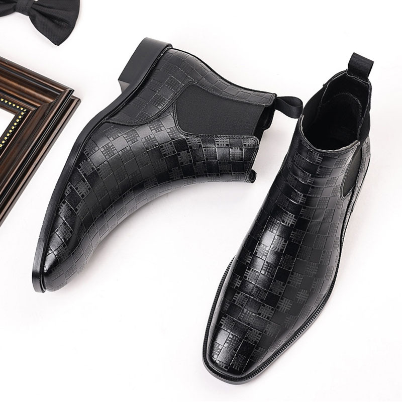 Men's Glossy Checkered Chelsea Boots