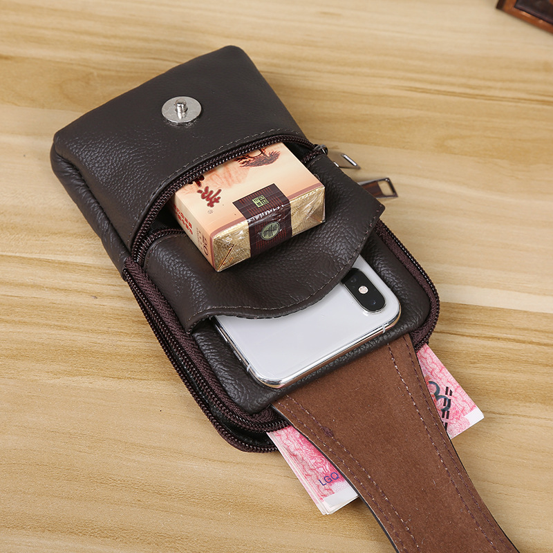 Men's waist bag with shoulder straps fashionable top layer vertical bag three-layer magnetic buckle diagonal men's bag street stall supply waist bag