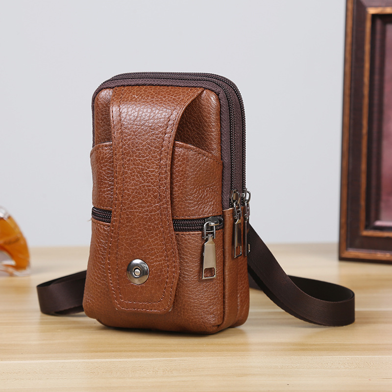 Men's waist bag with shoulder straps fashionable top layer vertical bag three-layer magnetic buckle diagonal men's bag street stall supply waist bag