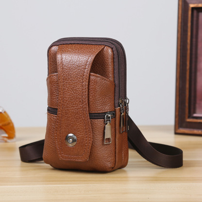 Men's waist bag with shoulder straps fashionable top layer vertical bag three-layer magnetic buckle diagonal men's bag street stall supply waist bag