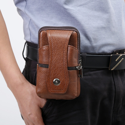 Men's waist bag with shoulder straps fashionable top layer vertical bag three-layer magnetic buckle diagonal men's bag street stall supply waist bag