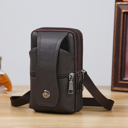 Men's waist bag with shoulder straps fashionable top layer vertical bag three-layer magnetic buckle diagonal men's bag street stall supply waist bag