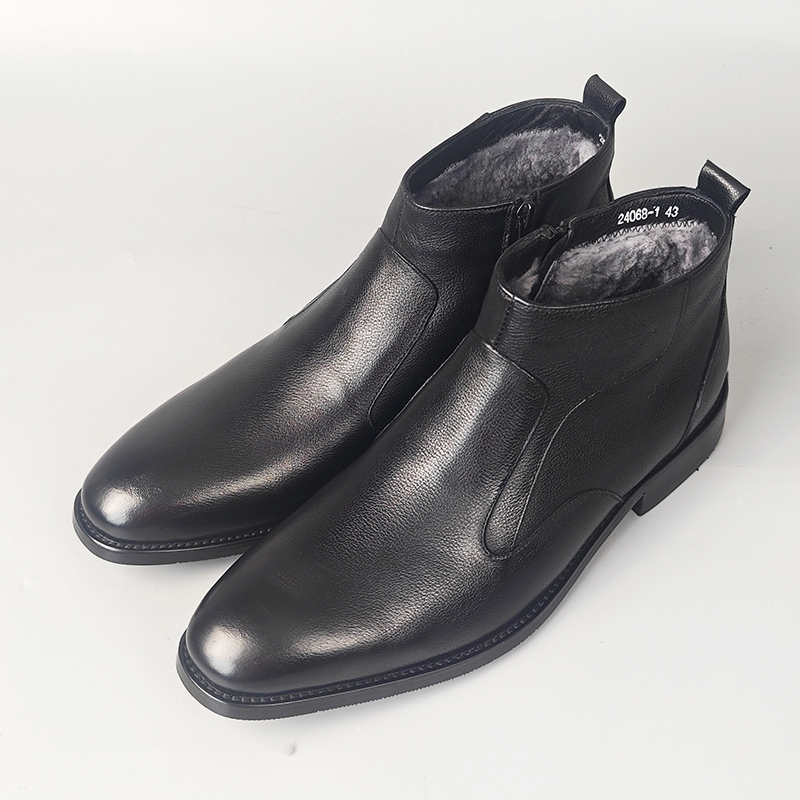 Men's Genuine Leather Fleece-Lined Chelsea Boots with Zipper