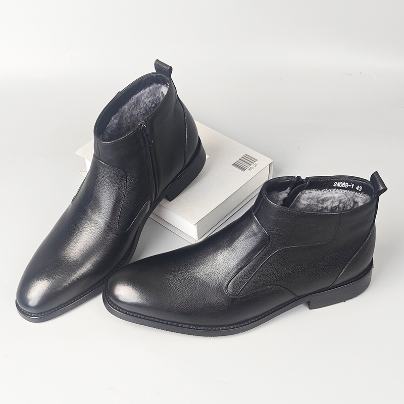 Men's Genuine Leather Fleece-Lined Chelsea Boots with Zipper