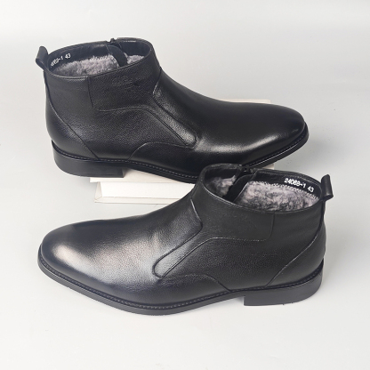 Men's Genuine Leather Fleece-Lined Chelsea Boots with Zipper