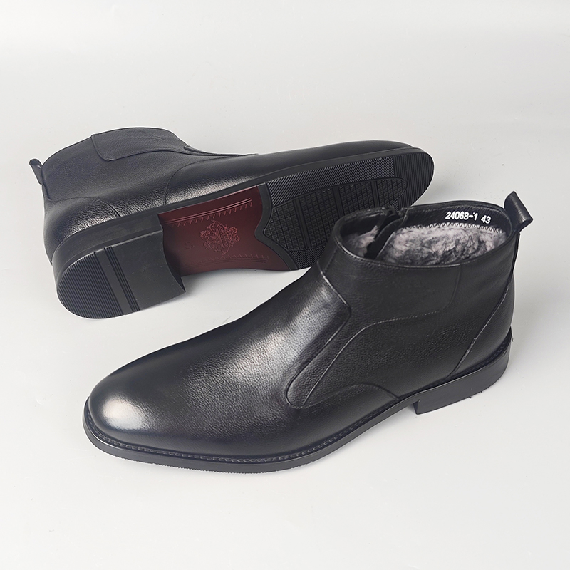 Men's Genuine Leather Fleece-Lined Chelsea Boots with Zipper