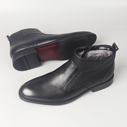 Men's Genuine Leather Fleece-Lined Chelsea Boots with Zipper