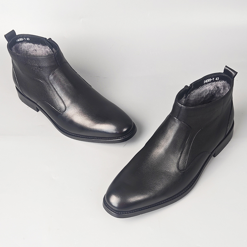 Men's Genuine Leather Fleece-Lined Chelsea Boots with Zipper